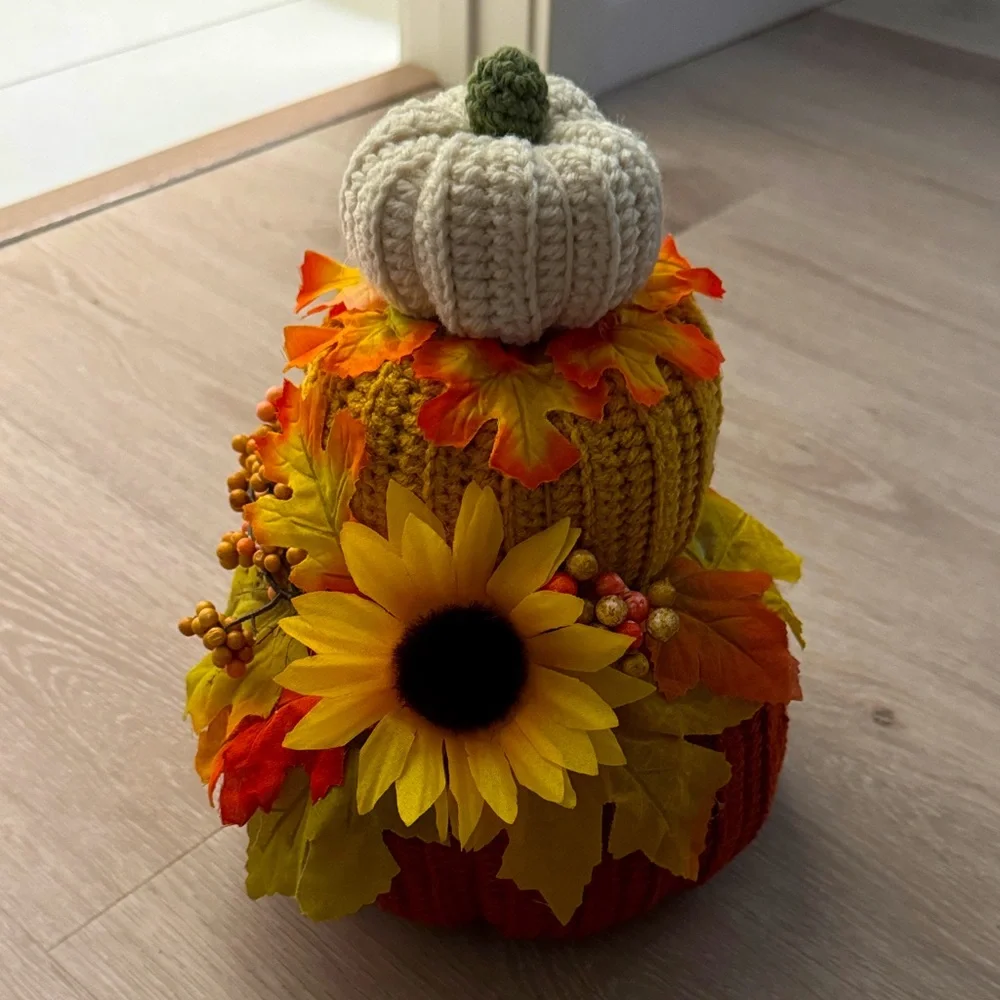 Handcrafted Autumn Crochet Stacked Pumpkin Decor